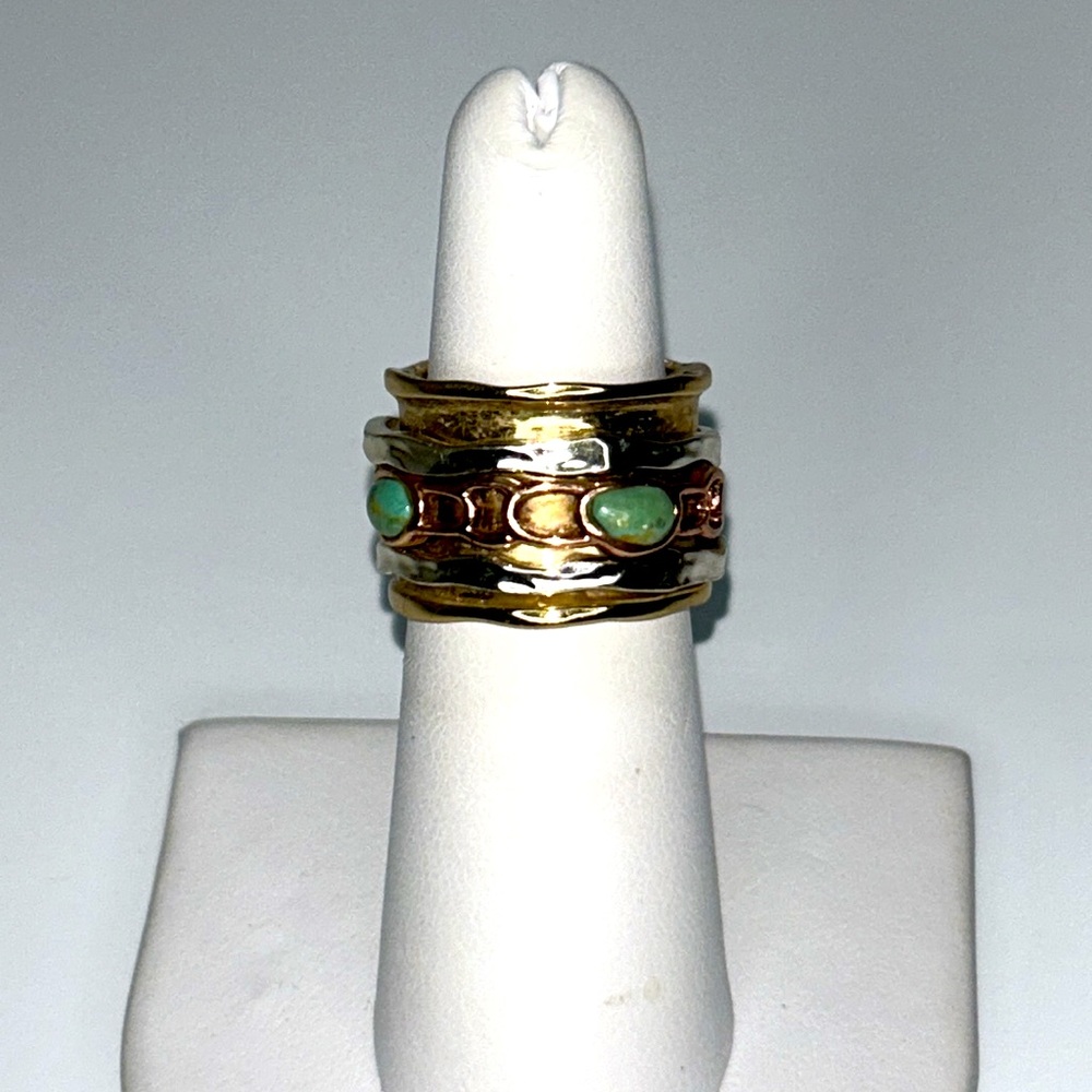 NWOT Studio Barse Designer Multi Metal Genuine Gemstone Fidget Spinner Ring